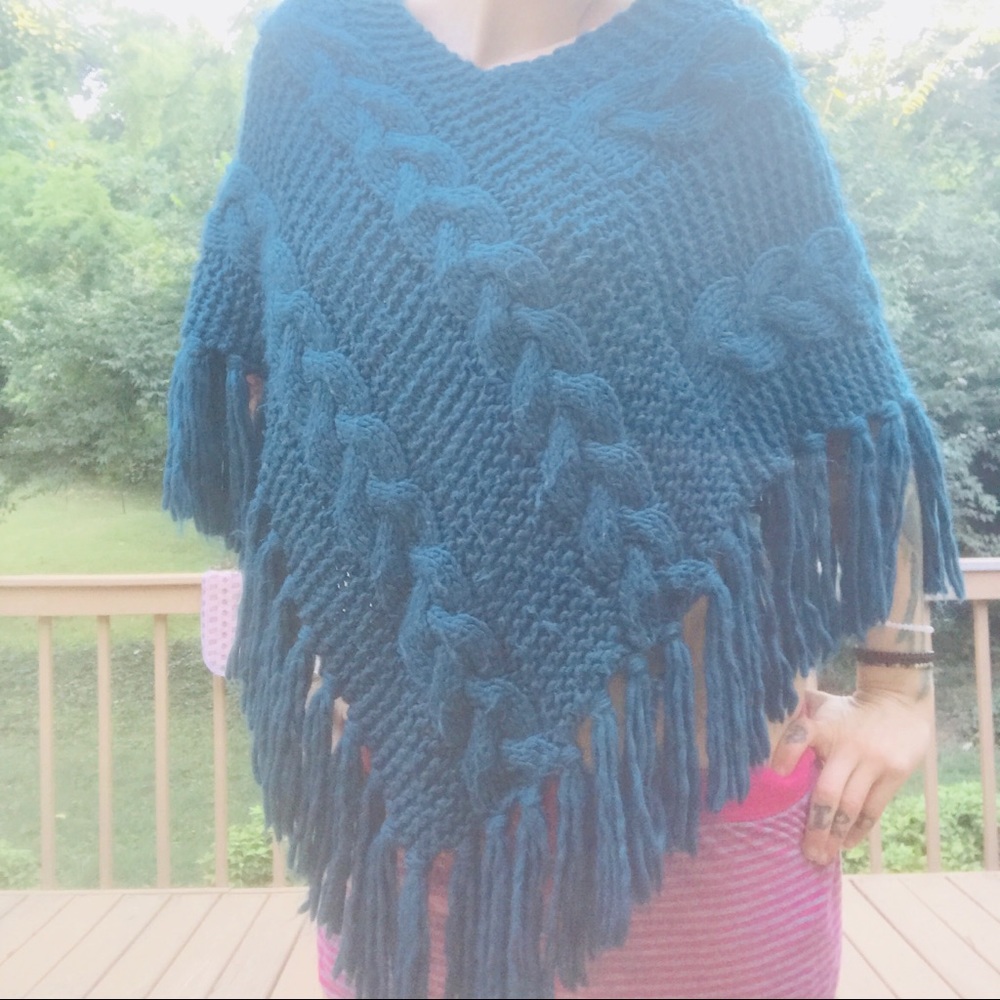 Turquoise Knit Poncho